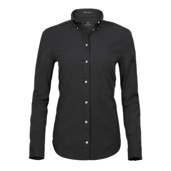 Womens Tee Jays Long Sleeve Oxford Shirt Black